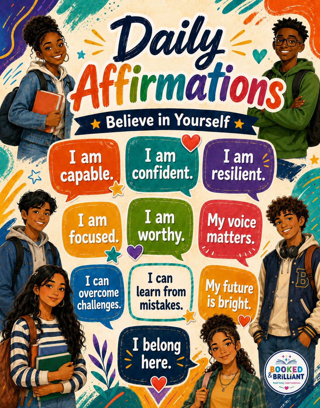 Daily Affirmations for Students Poster | Believe in Yourself